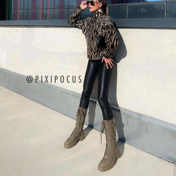 ZARA WAX FINISH LACE UP BOOTS MILITARY GREEN - Picture 3 of 16